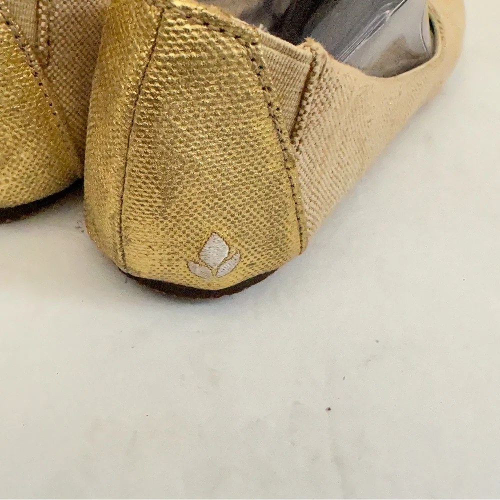 Reef Tropic Ballet Flats Womens Gold Tan Tweed Linen Slip On Almond Toe Size 9 - Picture 8 of 10